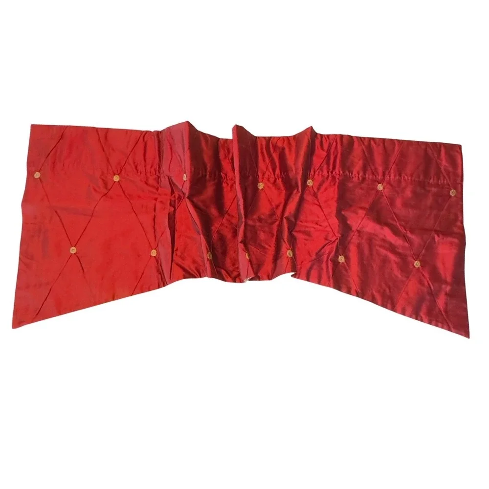 Red Faux Silk Diamond Quilted Window Valance Lined Gold Rosette 48x18